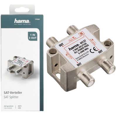 Hama Sat-Verteiler 3-fach voll geschirmt DC Sat-Splitter BK-Verteiler 4K HD TV