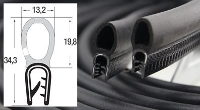 DO4 - PVC/ EPDM Kantenschutz Dichtungs Profil Gummi Dichtung oben - Klemmbereich 2
