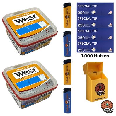 West Yellow Volumentabak Mega Box 2x 105g, Gizeh Special Tip Hülsen, Zubehör