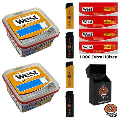 West Yellow Volumentabak Mega Box 2x 105g, 1000 West Extra Hülsen, Zubehör