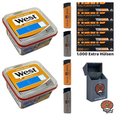 West Yellow Volumentabak Mega Box 2x 105g, 1000 Gizeh Full Flavor Extra Hülsen