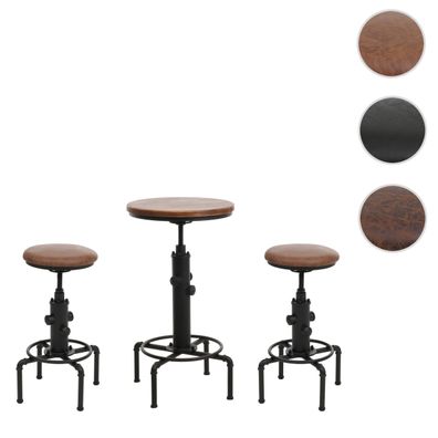 Set Bartisch + 2x Barhocker HWC-N23, Stehtisch höhenverstellbar Industrial Kunstleder