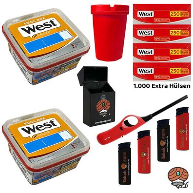 West Yellow Volumentabak Mega Box 2x 105g + Red Extra Hülsen + Stabfeuerzeug