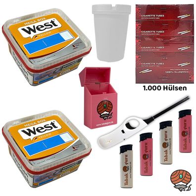 West Yellow Volumentabak Mega Box 2x 105g, 1000 King-Size Hülsen u.v.m