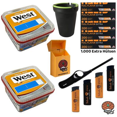 West Yellow Volumentabak Mega Box 2x 105g, Gizeh Full Fl Extra Hülsen, Zubehör