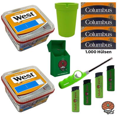 West Yellow Volumentabak Mega Box 2x 105g + 1000 Columbus Hülsen + Zubehör