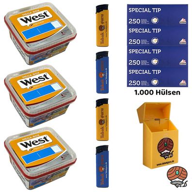 West Yellow Volumentabak Mega Box 3x 105g, Gizeh Special Tip Hülsen, Zubehör