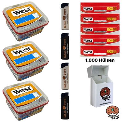 West Yellow Volumentabak Mega Box 3x 105g, 1000 West Red Hülsen, Zubehör