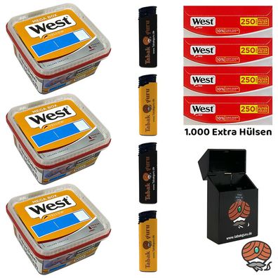 West Yellow Volumentabak Mega Box 3x 105g + 1000 Red Extra Hülsen + Zubehör