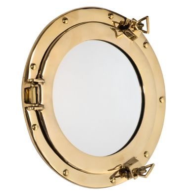 Maritimer Bullaugen-Spiegel aus massivem Messing Ø 29 cm rund glänzend poliert
