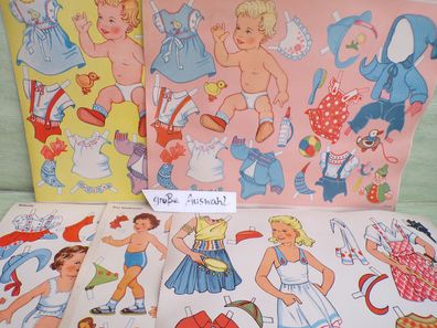 alte orginal JFS Puppen-Ausschneidebogen Ankleidepuppen Baby Geschwister