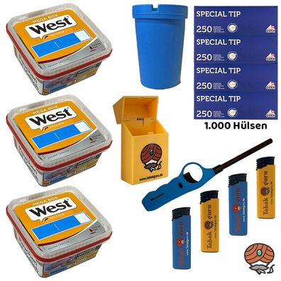 West Yellow Volumentabak Mega Box 3x 105g + Gizeh Special Tip Hülsen + Zubehör