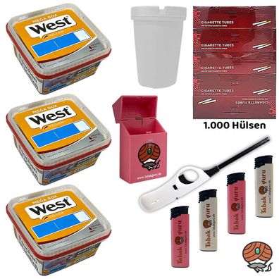 West Yellow Volumentabak Mega Box 3x 105g + 1000 Hülsen + Stabfeuerzeug