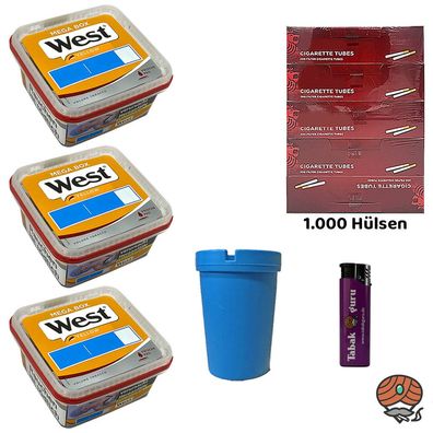 West Yellow Volumentabak Mega Box 3x 105g + 1000 Hülsen, SturmFZ , Aschener