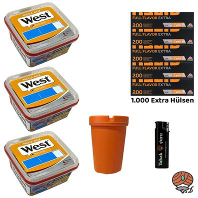 West Yellow Volumentabak Mega Box 3x 105g, Gizeh Full Flavor Extra Hülsen