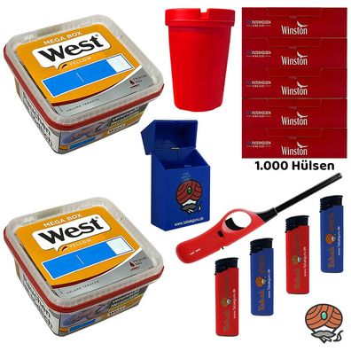 West Yellow Volumentabak Mega Box 2x 105g + Winston Hülsen + Stabfeuerzeug
