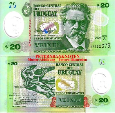 Uruguay 20 PESOS Uruguayos 2020 Unc P 101a Polymer 6161#