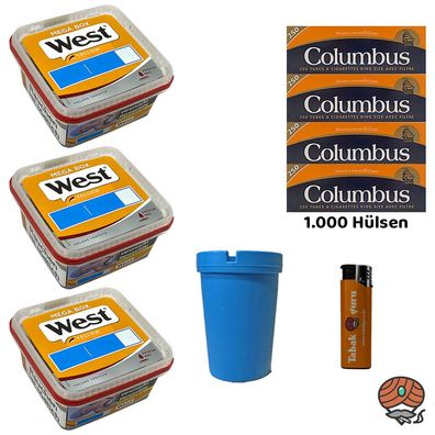 West Yellow Volumentabak Mega Box 3x 105g, Columbus Hülsen, Zubehör