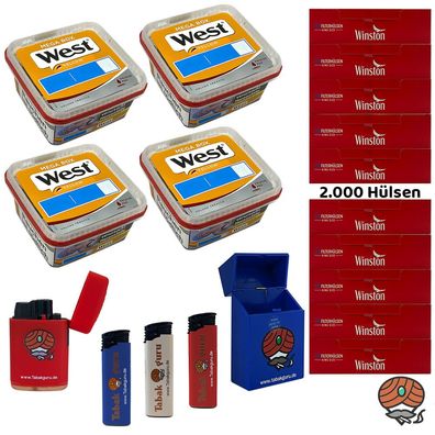 West Yellow Volumentabak Mega Box 4x 105g, 2000 Winston Hülsen, Zubehör