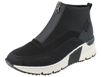 RIEKER Damen High Sneaker Stiefelette schwarz Lederimitat Textil