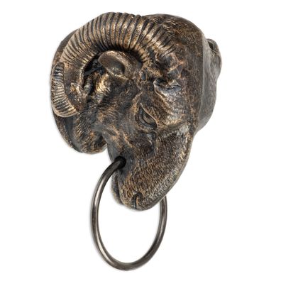 Wandhaken Widder Kopf Gusseisen Antikoptik Handtuchhalter Ringhorn Design 24x19,5x