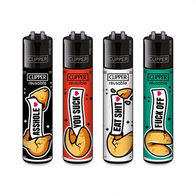 Clipper Reibrad Feuerzeuge Fortune Cookies, 4 Stück