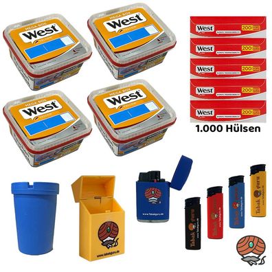 West Yellow Volumentabak Mega Box 4x 105g, 1000 West Hülsen, viel Zubehör