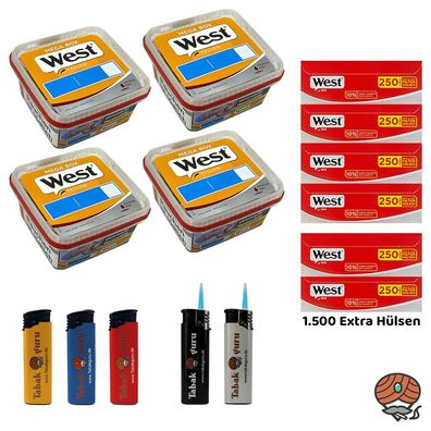 West Yellow Volumentabak Mega Box 4x 105g + 1500 Red Extra Hülsen + Zubehör