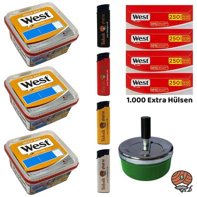 West Yellow Volumentabak Mega Box 3x 105g, Red Extra Hülsen, Dreh-Ascher