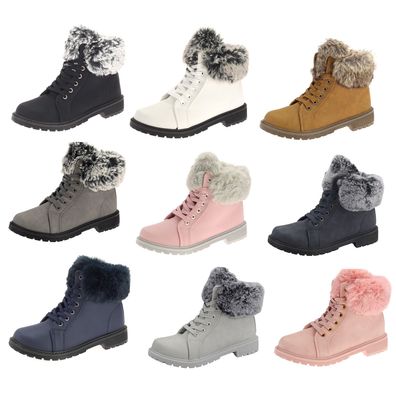 Damen Boots Stiefeletten Stiefel Schnür-Booty Winterstiefel Gefütterte Frauen Schuhe