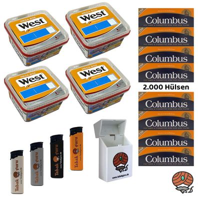 West Yellow Volumentabak Mega Box 4x 105g + 2000 Columbus Hülsen + Zubehör