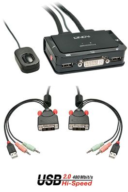 Lindy 42341 DVI KVM Switch 2 Port Compact USB 2 Audio USB 2 Audio/Mikr