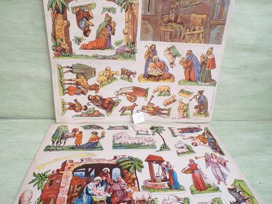 2 x Aufstellbild Modellbaubogen Krippe Tschecheslowakei Schneidebogen