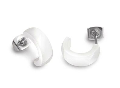 Boccia Schmuck Damen-Ohrringe Halb-Creolen Titan Keramik Weiß 0584-01
