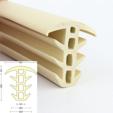 ESTP6 - 5 Meter - TPE Vollgummi Zargenprofil, Einsteckprofil, Pilzprofil, ontainergum