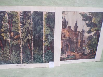 2 alte Bilderbogen m&n Reprise 19. Jhrd TH405 Schloss im Walde
