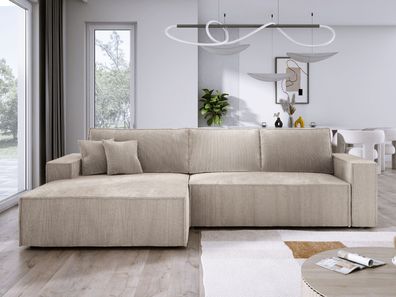 Ecksofa COBRA S mit Schlaffunktion und Bettkasten Sofa L-Form Eckcouch Cordstoff Ecke
