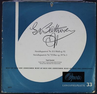 Opera 1077 - Ludwig van Beethoven, Quatuor Végh - Streichquartett Nr.11 F-Moll