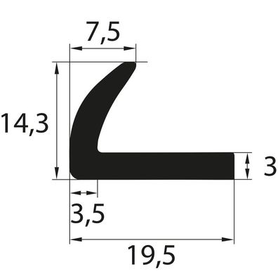 WKP9 Vollgummi EPDM Winkelprofil L - Profil 14,3x19,5x3 mm Vollgummi-Winkel Kantensc