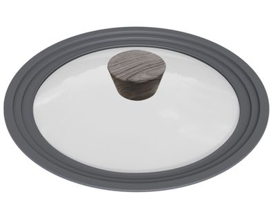 Topfdeckel aus Glas Universaldeckel ergonomischer Griff in Holzoptik für alle