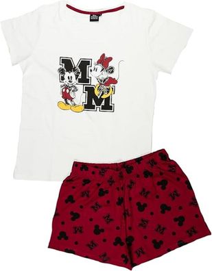 Disney Minnie Mouse Damen Schlafanzug Baumwolle Ärmellos Pyjama Set mit Tanktop