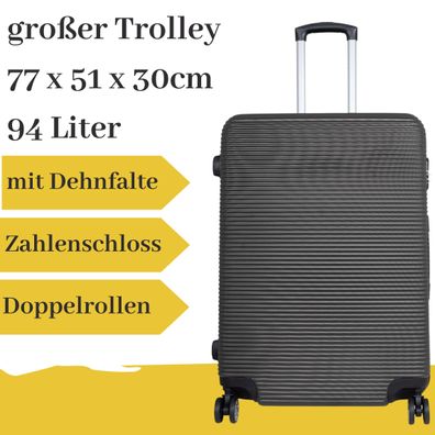 großer Hartschalentrolley grau schwarz, strukturierte Oberfläche