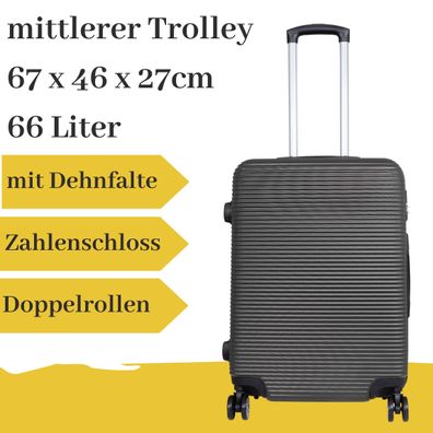 mittlerer Hartschalentrolley grau schwarz mit strukturierter Oberfläche