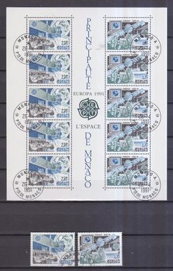 Monaco 1991 gestempelt MiNr. 2009-2010 und Block 50 Europäische Weltraumfahrt