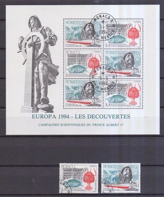 Monaco 1994 gestempelt MiNr. 2178-2179 und Block 63 Entdeckungen und Erfindungen