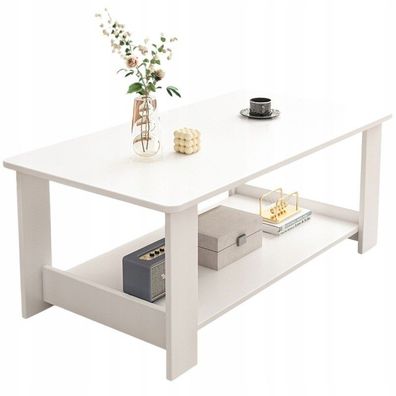 Moderner weißer Couchtisch mit Ablagefläche für Wohnzimmer oder Loft, 100 cm