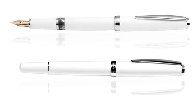 CLEO Classic Palladium Kolbenfüllhalter Weiß, 14k Goldfeder
