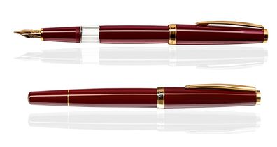 CLEO Classic Gold Kolbenfüllhalter Bordeaux, 14 K Feder Bicolor