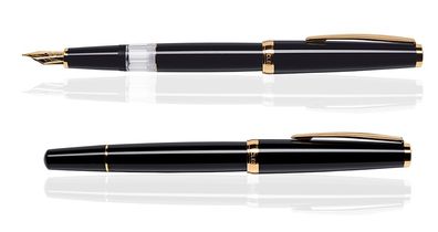 CLEO Classic Gold Kolbenfüllhalter Schwarz, 14 K Feder