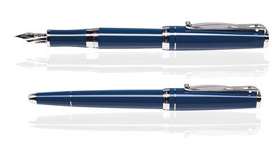 CLEO Skribent Platinum Füllfederhalter Blau, 18 K Goldfeder